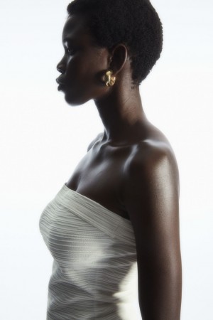 Women's COS Textured Bandeau Tops White NZ-64XQSLUKZ