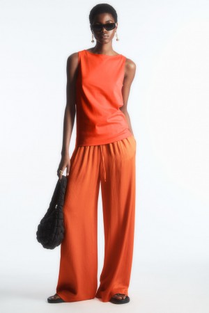 Women's COS Textured Wide-Leg Drawstring Pants Light Orange NZ-63GZCOTDQ