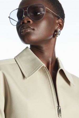 Women's COS The Aviator Metal Sunglasses Gold / Blue NZ-90PLAIUWT