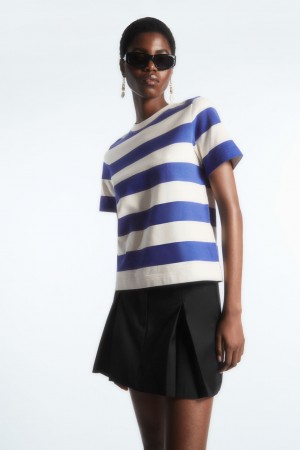 Women's COS The Clean Cut T-Shirt Blue / White NZ-92IDEWSMX