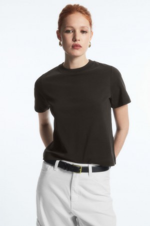 Women's COS The Clean Cut T-Shirt Dark Brown NZ-83EYGWQCA