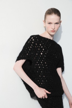 Women's COS The Crochet-Knit Sweaters Black NZ-69TDFIZPU