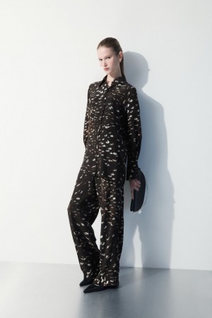 Women's COS The Feather-Print Silk Pants Black NZ-41JBWFITX