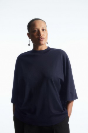 Women's COS The Full Volume T-Shirt Navy NZ-78FHPBTOU