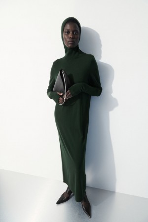 Women's COS The Hooded Wool Dress Dark Green NZ-32NHQTKWO
