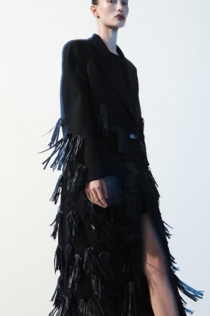 Women's COS The Leather-Tasseled Wool Coats Black NZ-48ZHGEXIQ