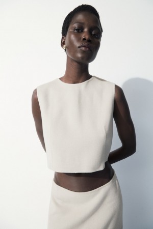 Women's COS The Leather-Tasseled Wool Tops Beige NZ-37PGVRUFO