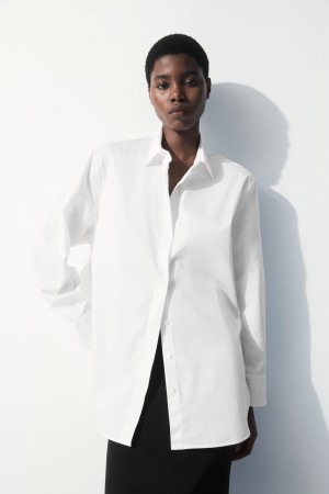 Women's COS The Oversized Cotton-Sateen Shirts White NZ-95VLCGFZR