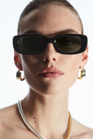 Women's COS The Rectangle Acetate Sunglasses Black NZ-58VHUFNGL