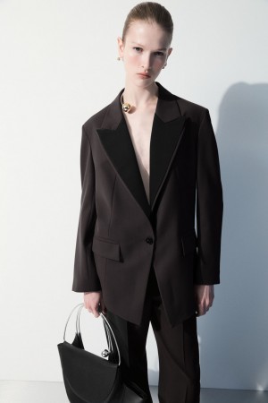 Women's COS The Satin-Lapel Tuxedo Jackets Dark Brown NZ-31QWKSXNG