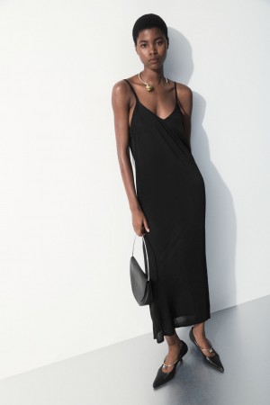Women's COS The Sheer Knitted Slip Dress Black NZ-68RXHWNPJ
