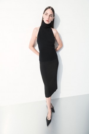 Women's COS The Tailored Silk-Blend Midi Skirt Black NZ-13JTELAFD