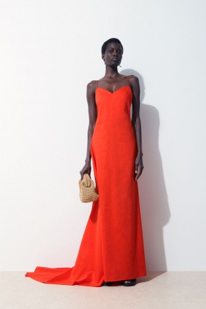 Women's COS The V-Neck Linen Maxi Dress Light Orange NZ-18KAZMRTG