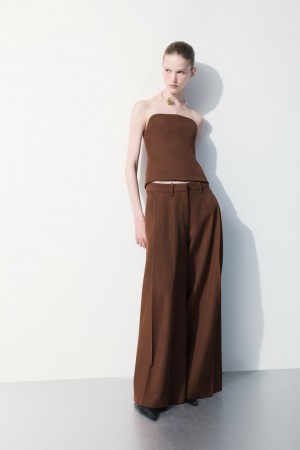 Women's COS The Wide-Leg Wool Pants Dark Brown NZ-98WFDCQOL