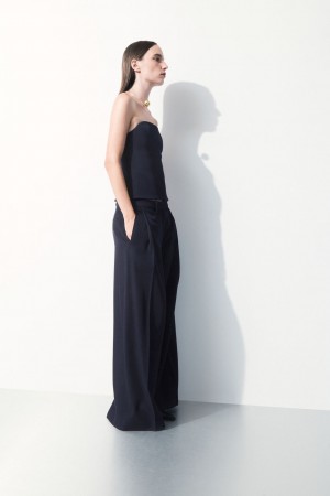 Women's COS The Wide-Leg Wool Pants Navy NZ-09USKRCFY
