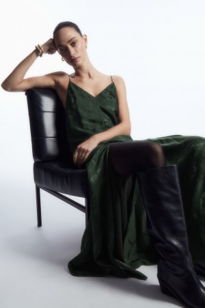 Women's COS Tiered Paisley-Jacquard Silk Maxi Dress Dark Green NZ-85FBCJXZG