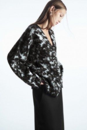 Women's COS Tortoiseshell-Jacquard Alpaca-Blend Cardigan Blue NZ-42IWOEHTN