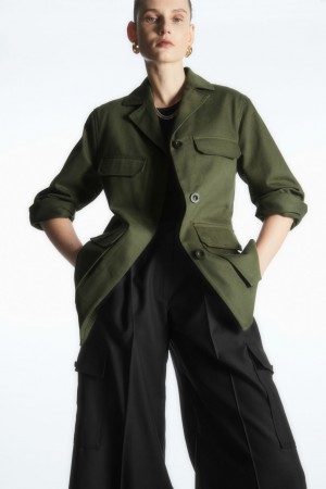 Women's COS Twill Utility Jackets Khaki Green NZ-56LJTEYZQ
