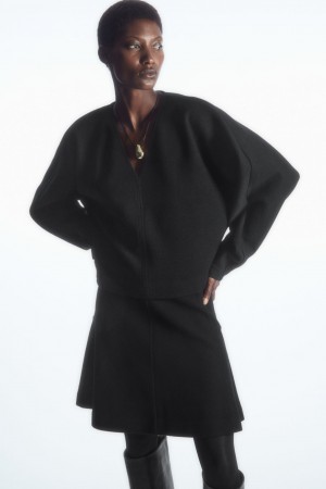 Women's COS V-Neck Boiled-Wool Sweaters Black NZ-14ELUPTXS