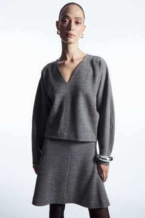 Women's COS V-Neck Boiled-Wool Sweaters Grey NZ-68CDQZNPB