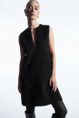 Women's COS V-Neck Double-Faced Wool Dress Black NZ-94LSMVTHI