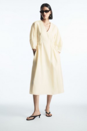 Women's COS Voluminous V-Neck Dress White NZ-92LGDEHPT