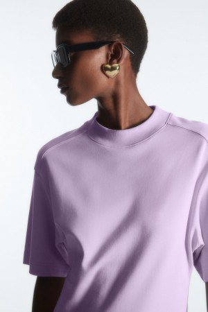 Women's COS Waisted Mock-Neck T-Shirt Light Purple NZ-29VJWRATU