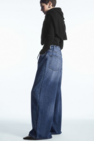Women's COS Wide-Leg Drawstring Denim Pants Blue NZ-53TXPJZFH