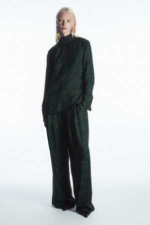 Women's COS Wide-Leg Paisley-Jacquard Pants Dark Green NZ-95QKGLRVC