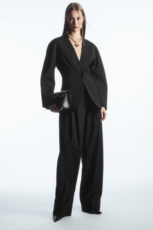 Women's COS Wide-Leg Tailored Wool Pants Black NZ-94PFETDHG