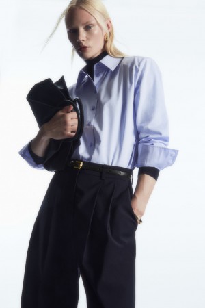 Women's COS Wide-Leg Tailored Wool Pants Navy NZ-67CUZLQMY