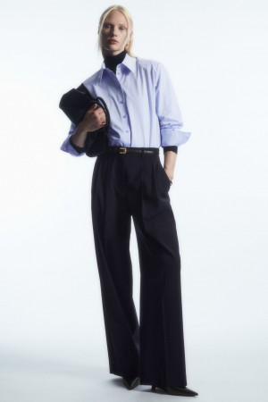 Women's COS Wide-Leg Tailored Wool Pants Navy NZ-52JYBCRDZ