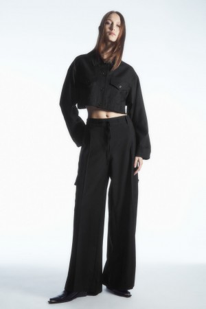 Women's COS Wide-Leg Wool Cargo Pants Black NZ-48ZCVAWEQ
