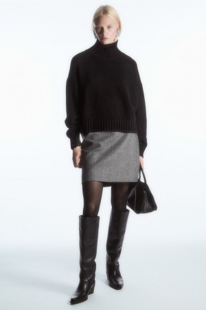 Women's COS Wool-Jacquard Mini Skirt Black / White NZ-16QGWRHNS