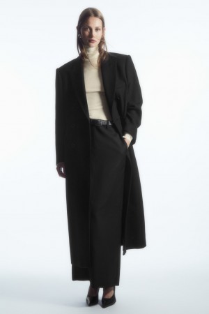 Women's COS Wool Column Maxi Skirt Black NZ-48JBMYSOA