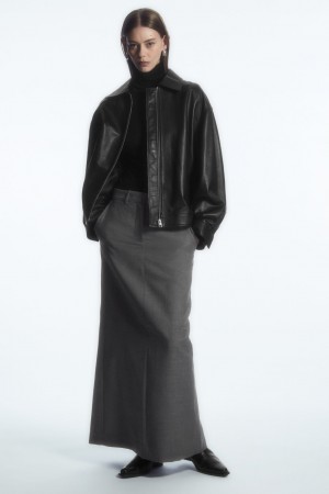 Women's COS Wool Column Maxi Skirt Grey NZ-53MAXCQKP