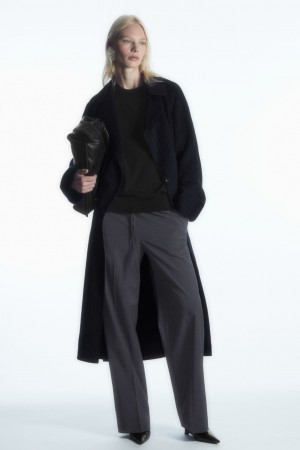 Women's COS Wool Drawstring Pants Navy NZ-62VHZNBUI