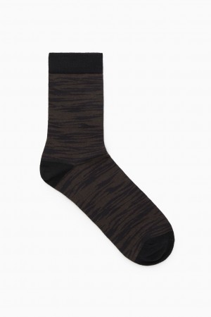 Women's COS Zebra-Jacquard Socks Dark Brown NZ-80BNVYKCF