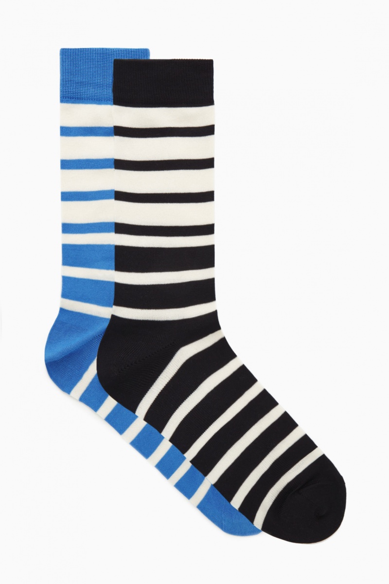 Men's COS 2-Pack Striped Socks Light Blue / Black NZ-31HFMPWUD