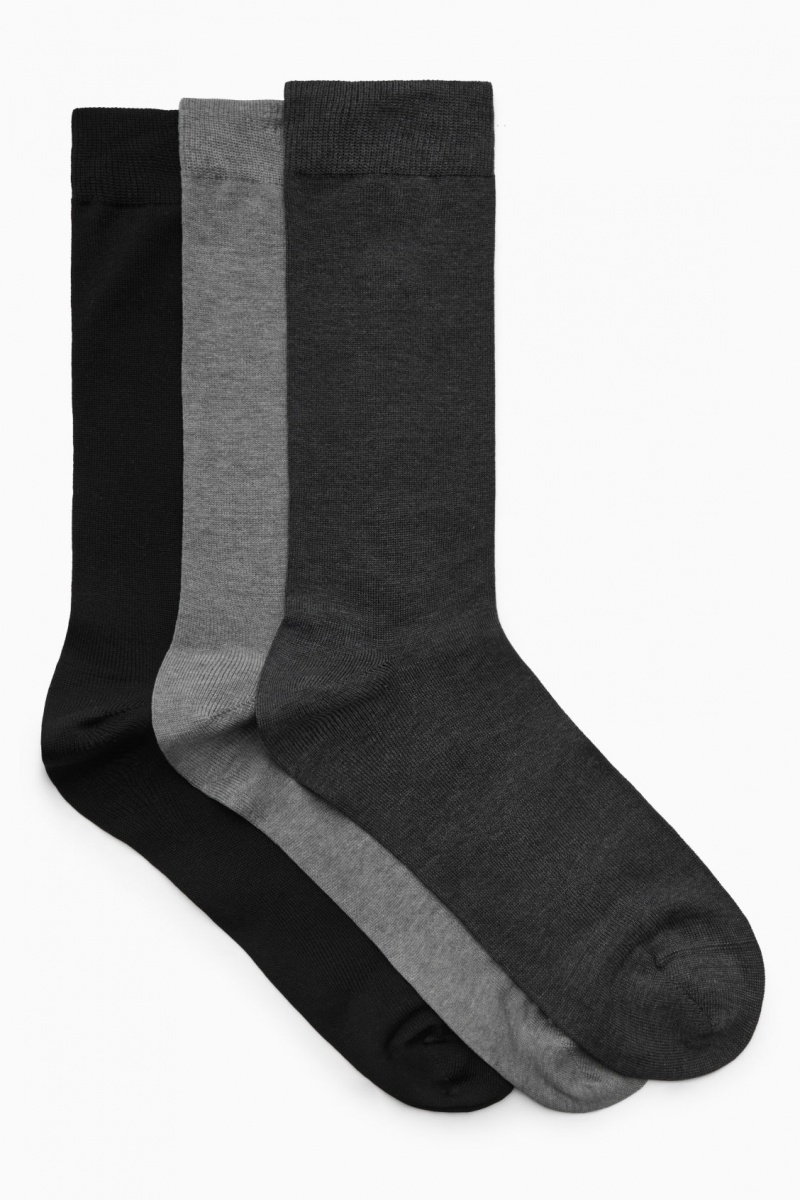 Men's COS 3-Pack Mercerised Cotton Socks Black / Grey NZ-34GVIYTZD