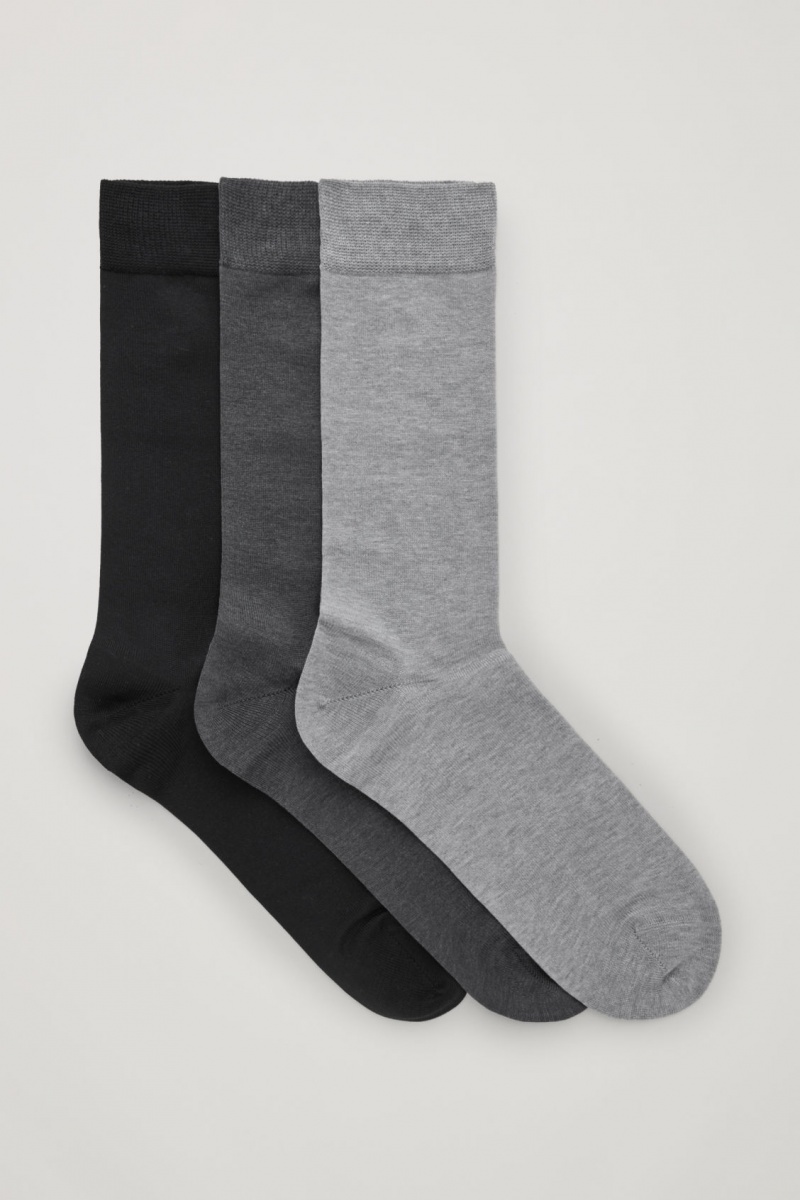 Men's COS 3-Pack Mercerised Cotton Socks Black / Grey NZ-93IPQLSOG