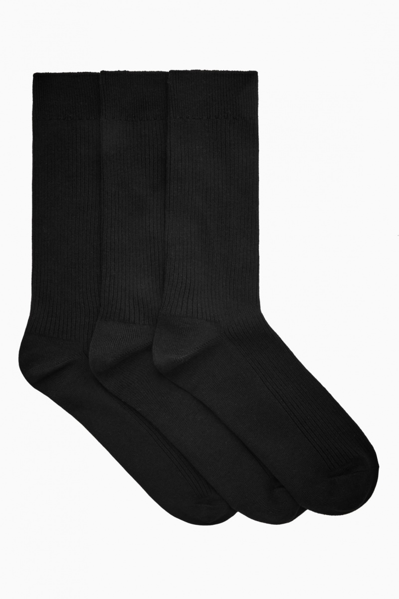 Men\'s COS 3-Pack Ribbed Socks Black NZ-34HBGPYXN
