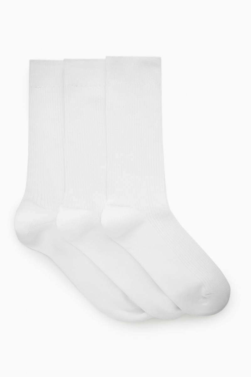 Men\'s COS 3-Pack Ribbed Socks White NZ-21DAGTJUF
