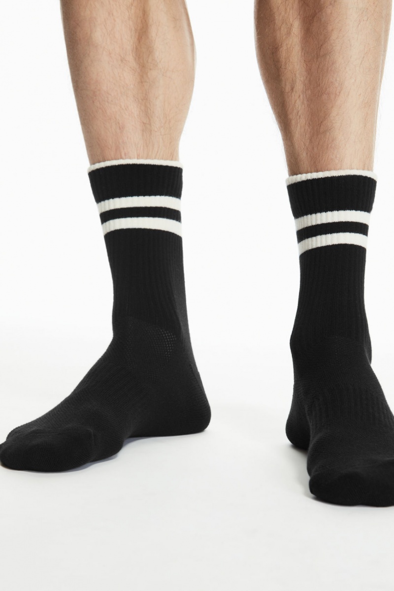 Men's COS 3-Pack Ribbed Sports Socks Black NZ-19DUYRWEH