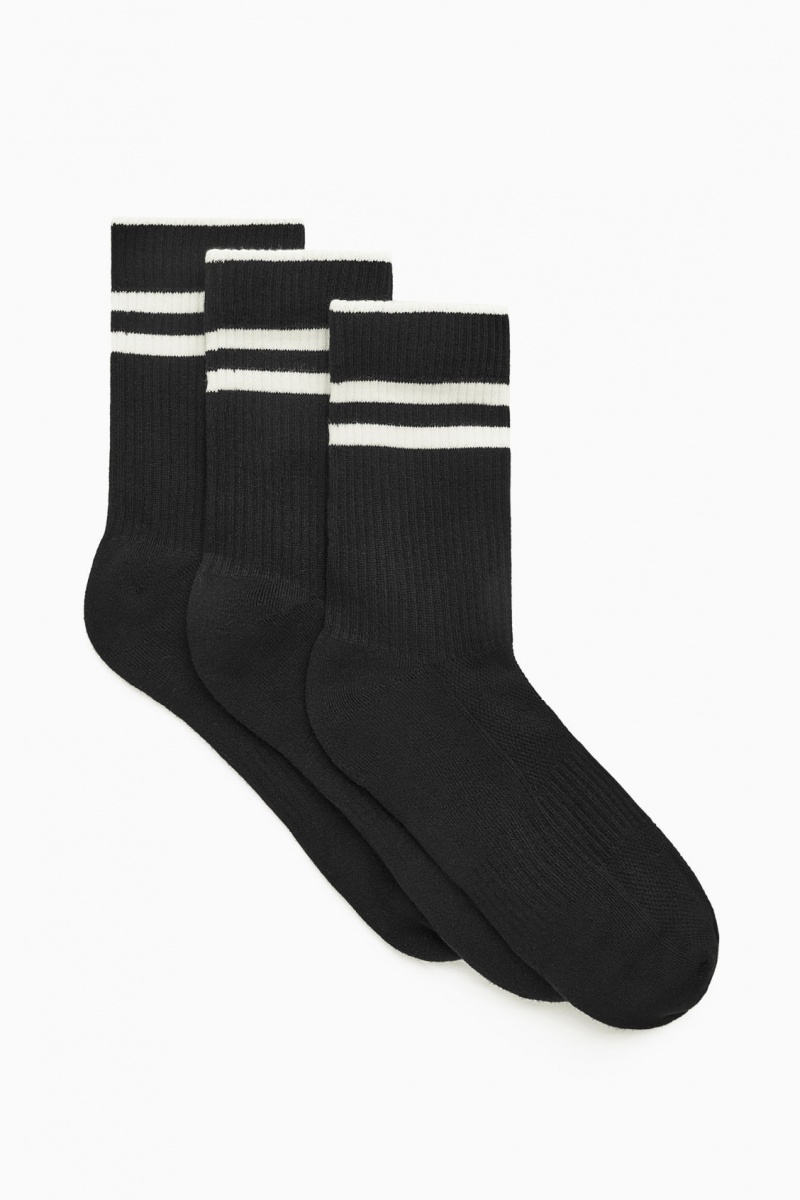 Men's COS 3-Pack Ribbed Sports Socks Black NZ-19DUYRWEH
