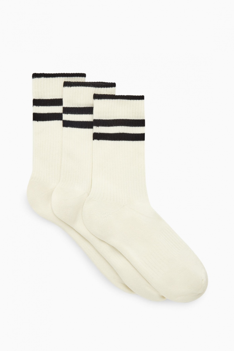 Men's COS 3-Pack Ribbed Sports Socks Cream NZ-49ACYLSPI