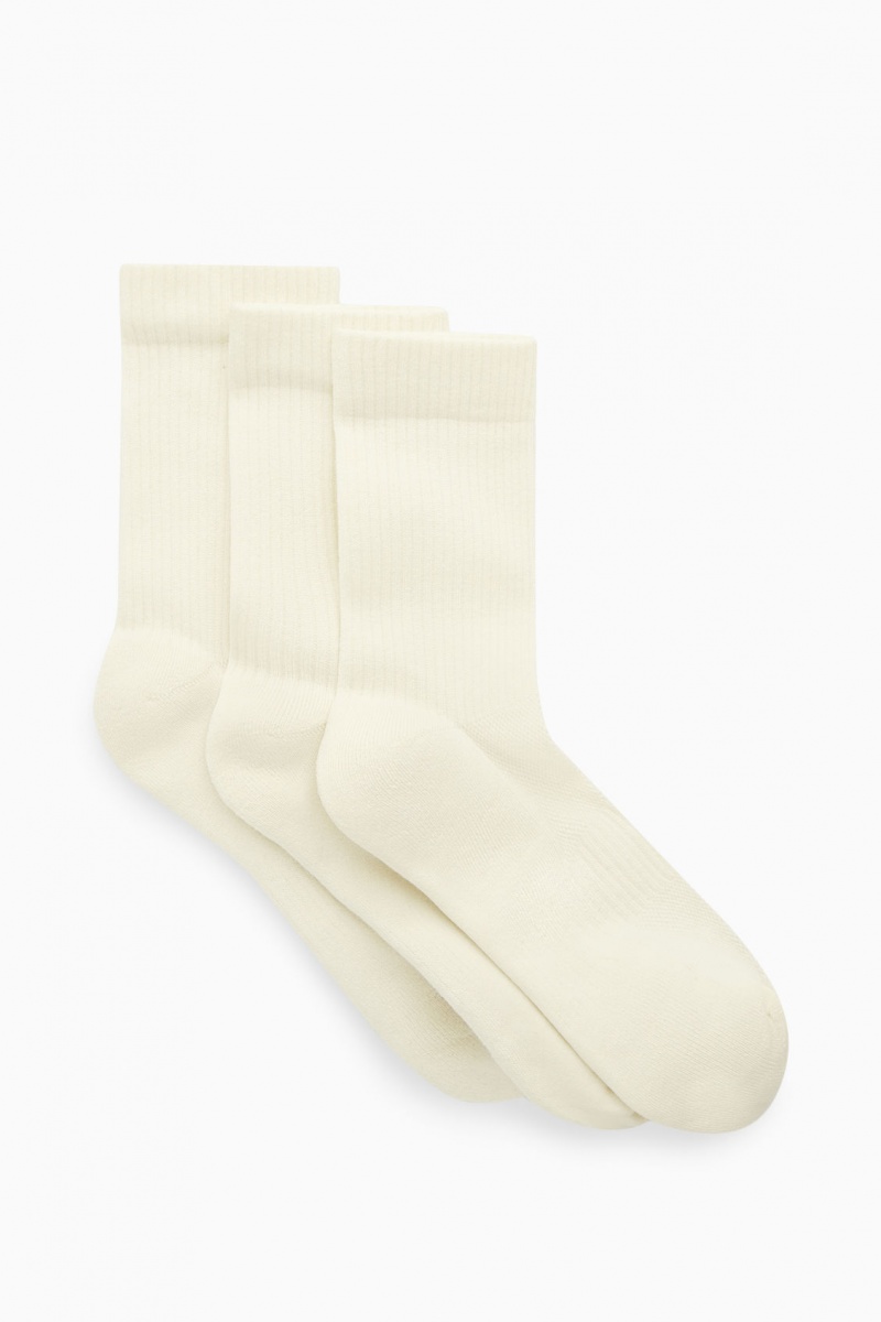 Men's COS 3-Pack Ribbed Sports Socks White NZ-90ZSJORFW