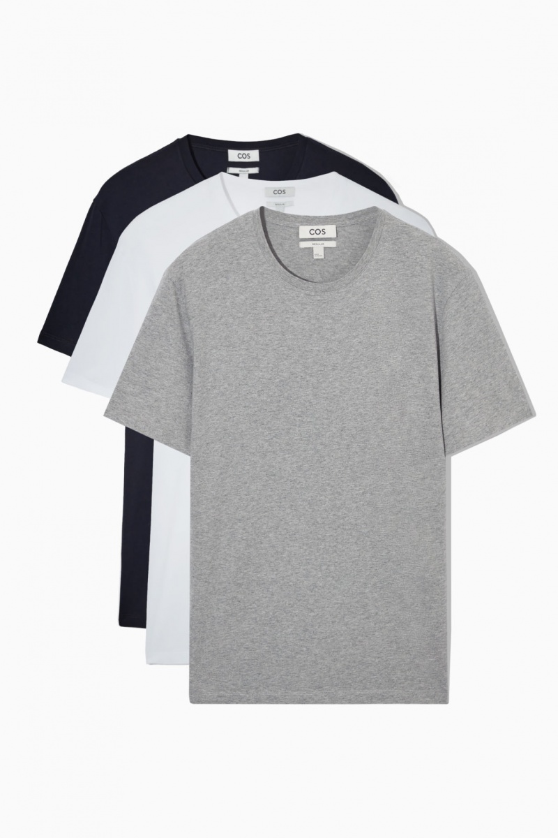 Men\'s COS 3-Pack The Extra Fines T-Shirt Navy / Grey / White NZ-81VAEKRYU