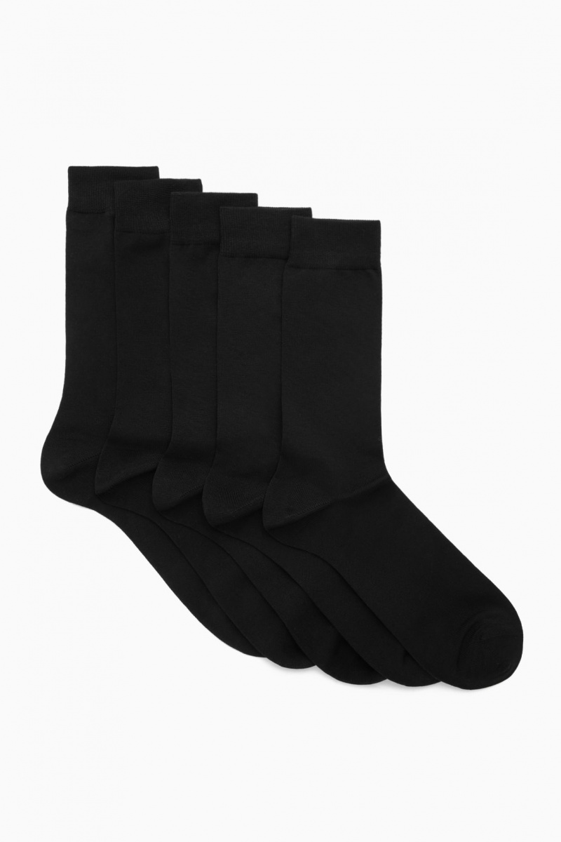 Men's COS 5-Pack Mercerised Cotton Socks Black NZ-93NAEVKOY