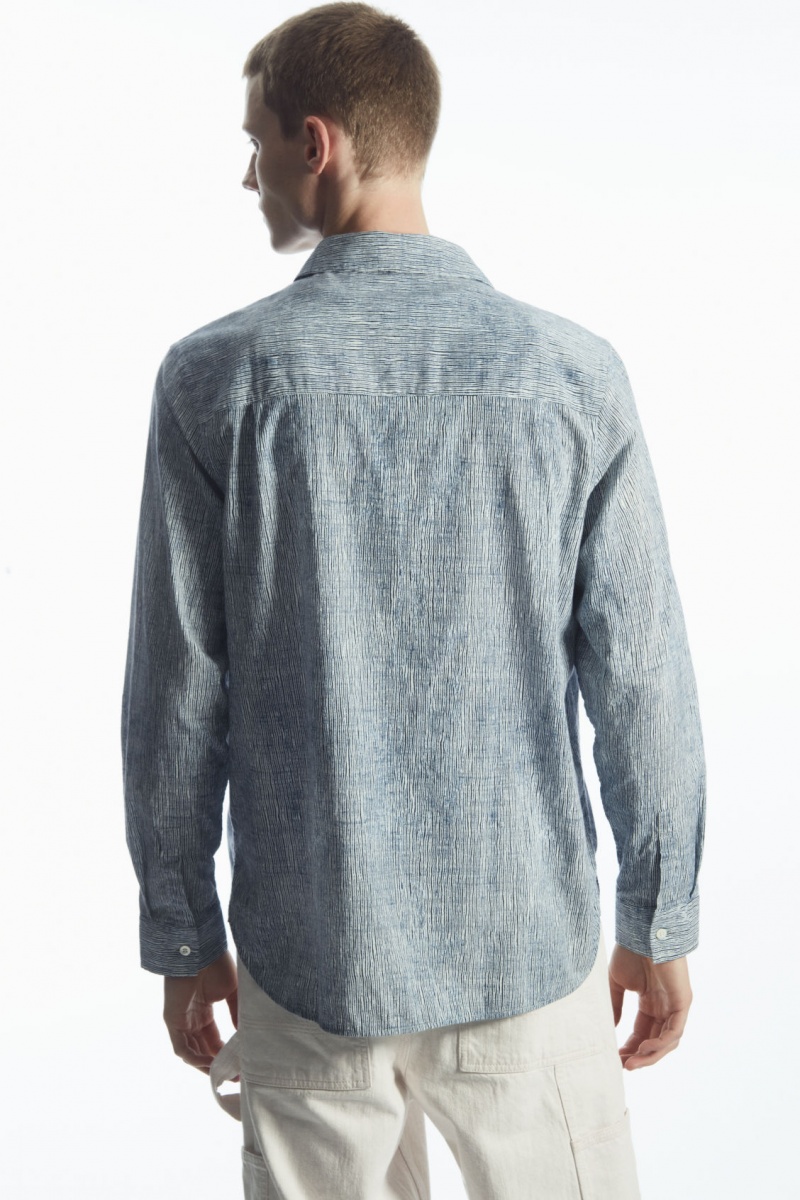 Men's COS Abstract-Print Shirts Blue / White NZ-37OBJZTUP